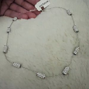 Anne Taylor Silver Necklace with pave diamond accents! Beautiful and Dainty!